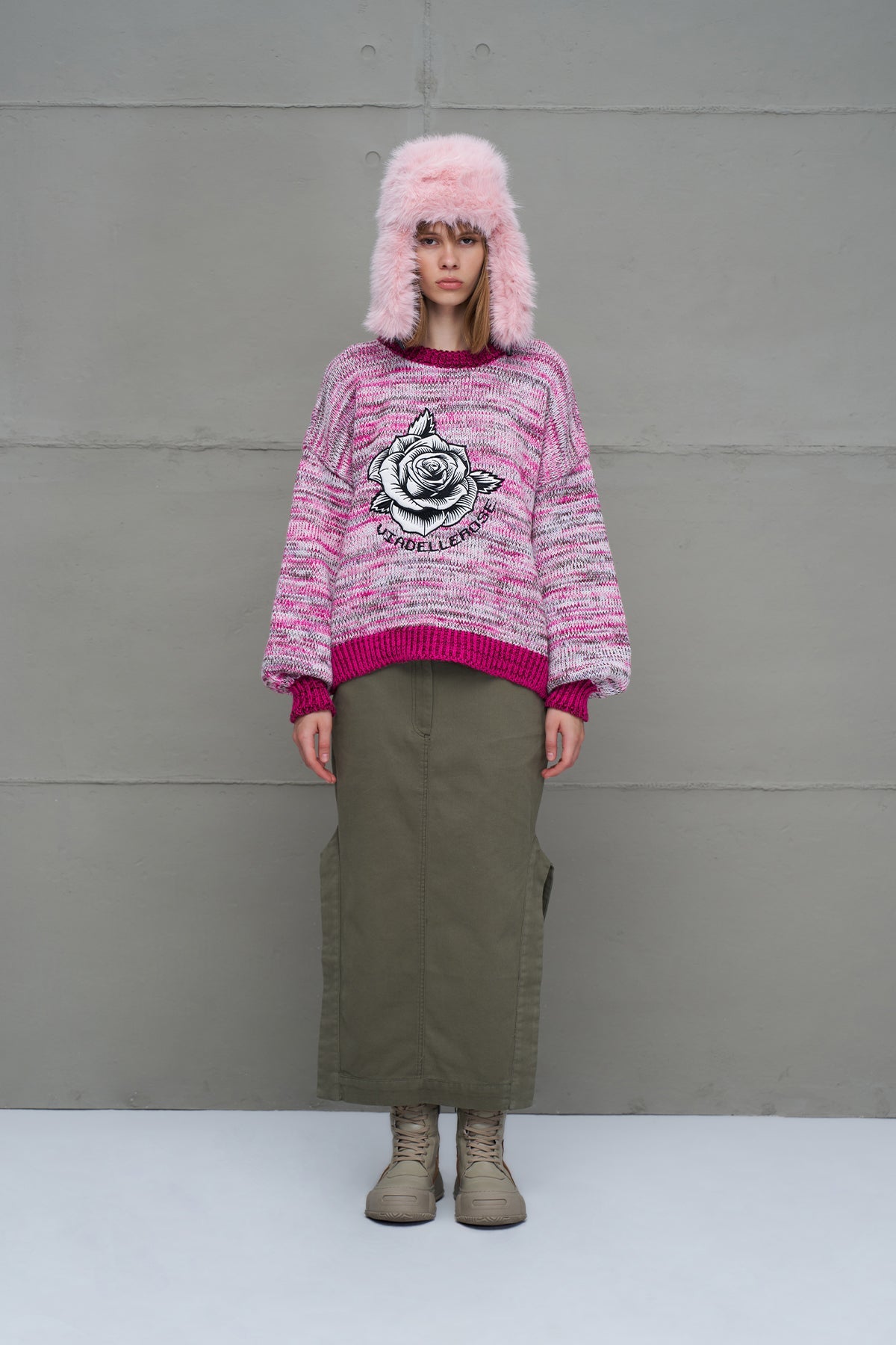 Pink White Oversized Knit Knit Sweater 18054