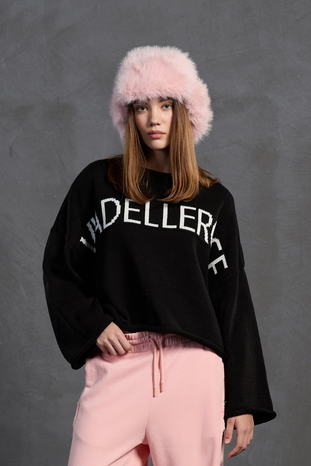 Black Printed Oversized Knit Sweater 18057