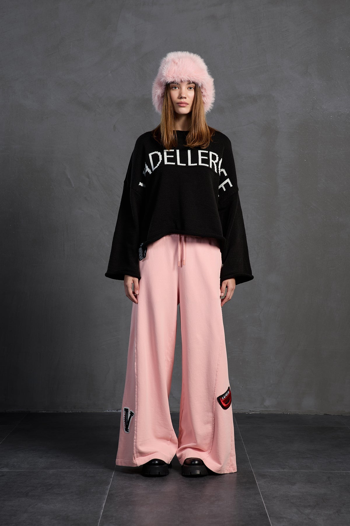 Black Printed Oversized Knit Sweater 18057