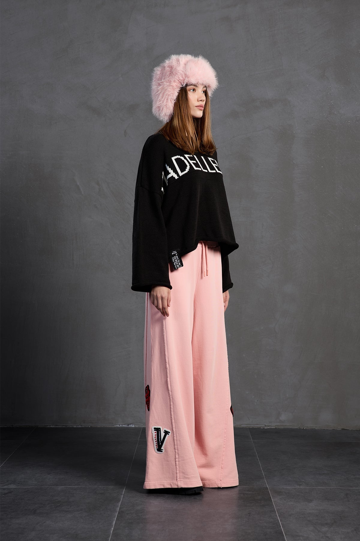 Black Printed Oversized Knit Sweater 18057