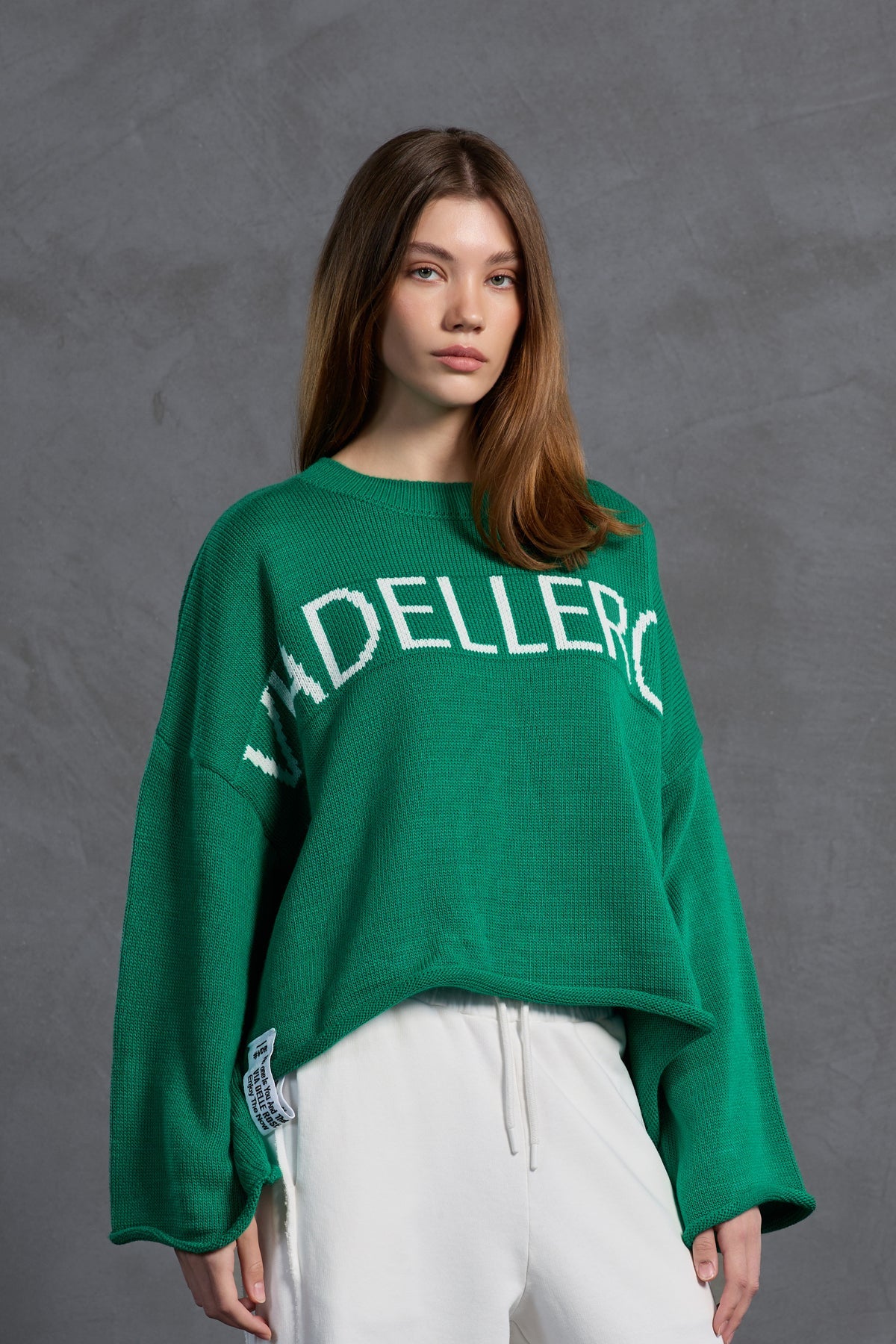 Green Printed Oversized Knit Sweater 18057