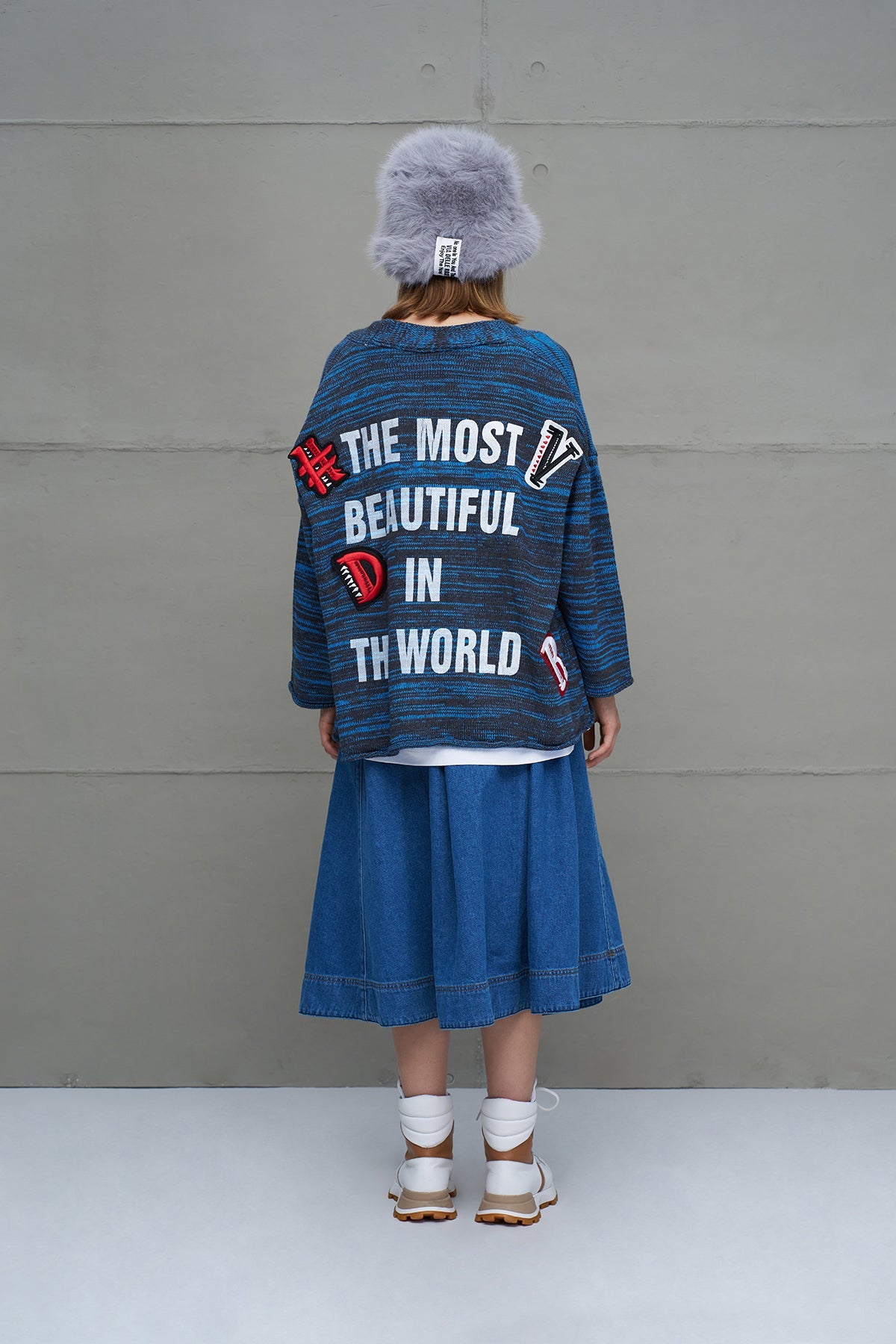 Anthracite Blue Slogan Oversized Knit Cardigan 18062