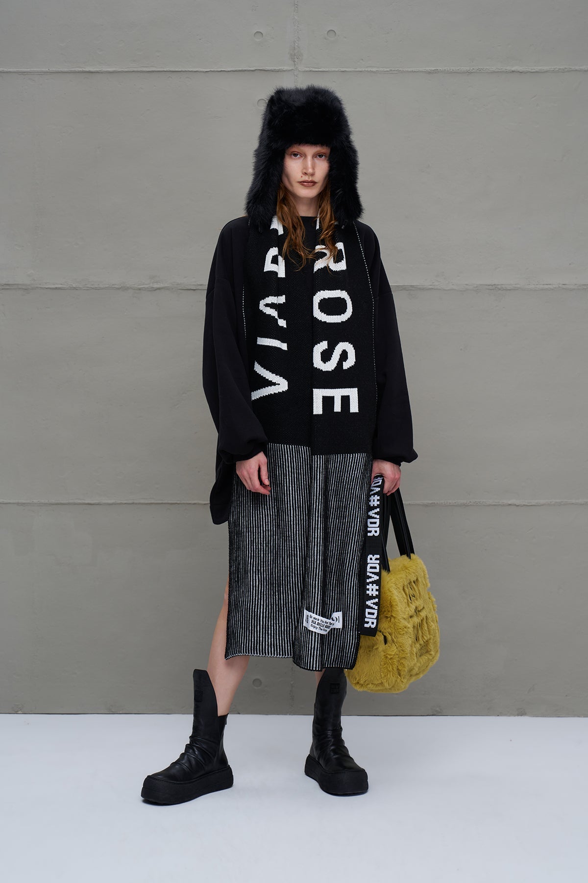 Black Off White Logo Striped Knit Scarf 18069