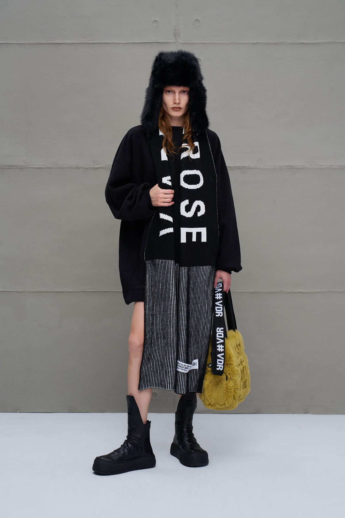 Black Off White Logo Striped Knit Scarf 18069