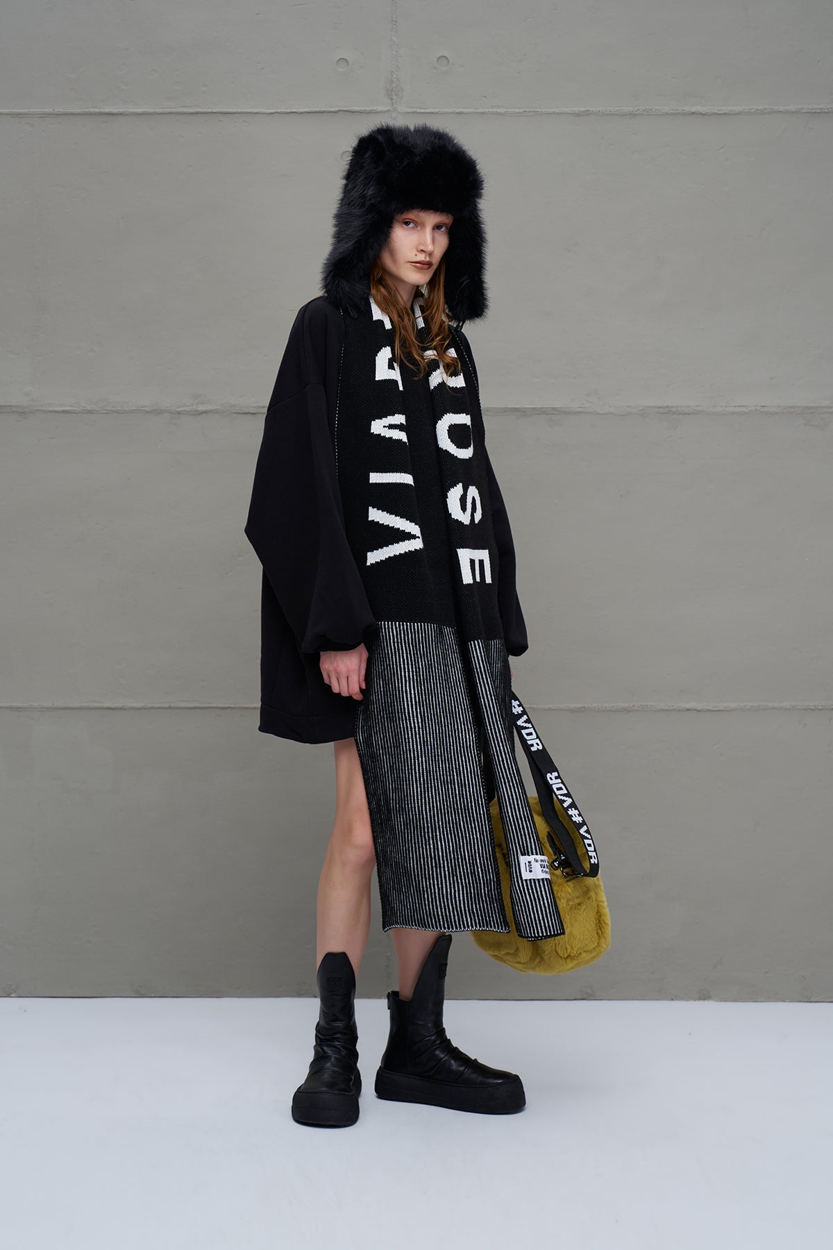 Black Off White Logo Striped Knit Scarf 18069