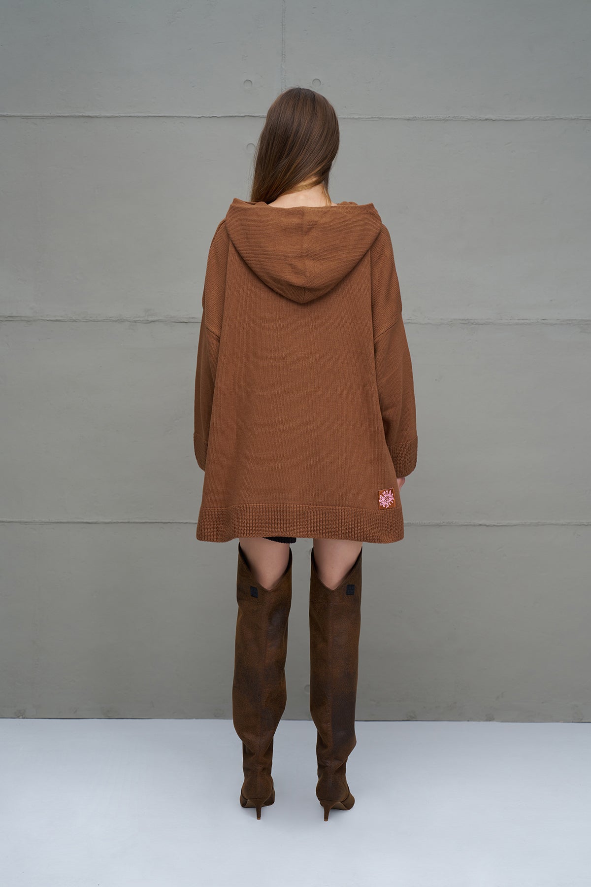 Brown Hooded Oversized Knit Sweater 18071