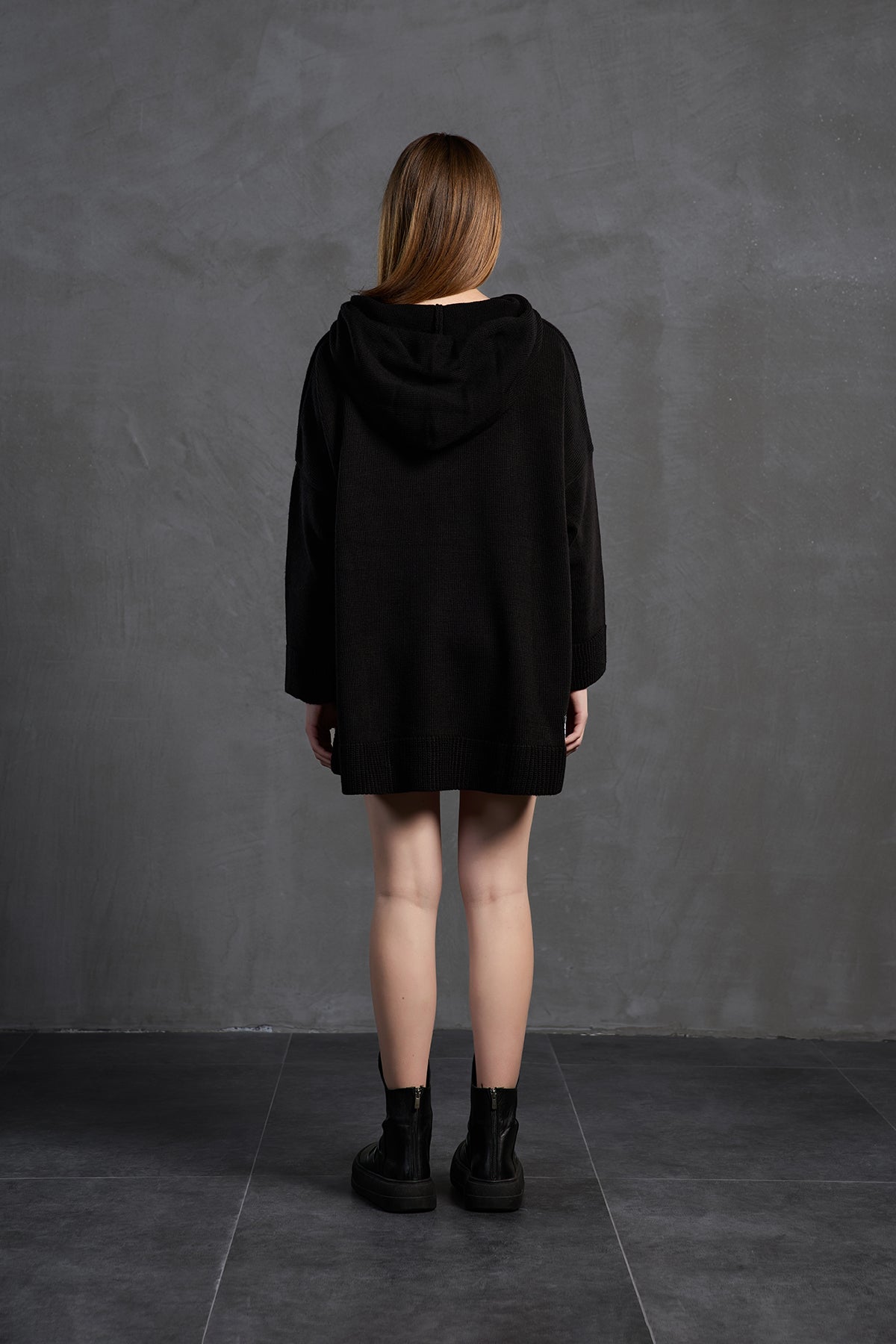 Black Hooded Oversized Knit Sweater 18071