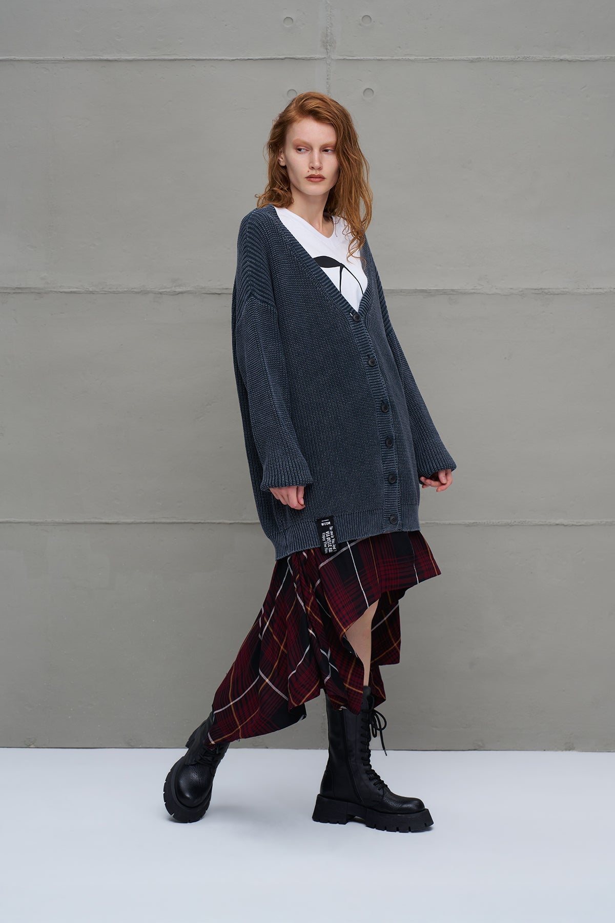 Anthracite Back Patterned Oversized Knit Knit Cardigan 18074