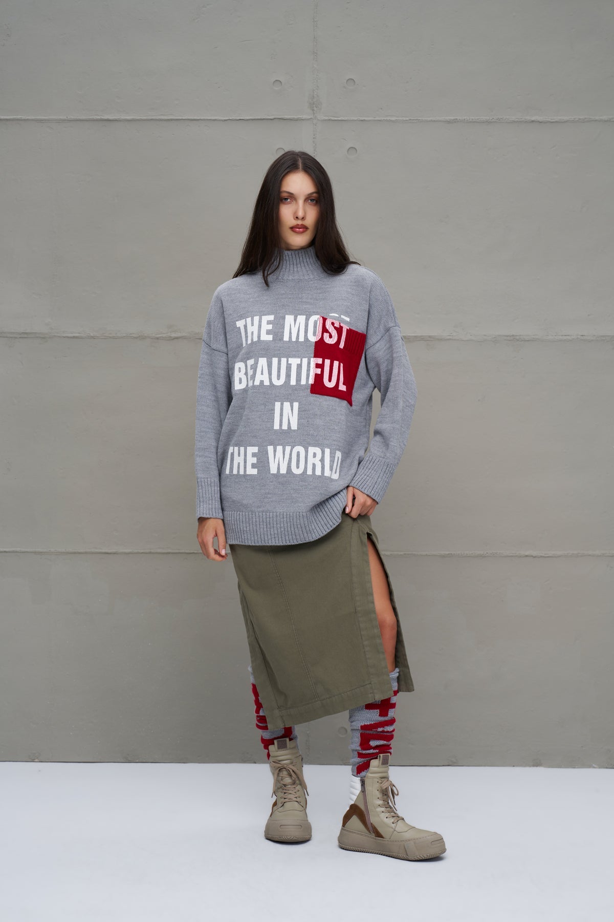 Grey Melange Knit Sweater 18075