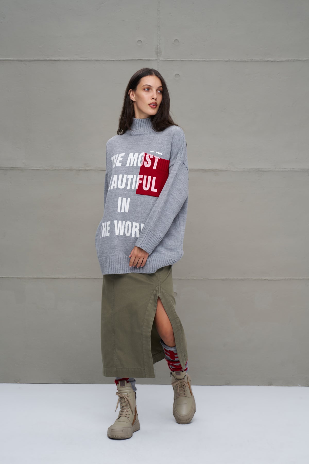 Grey Melange Knit Sweater 18075