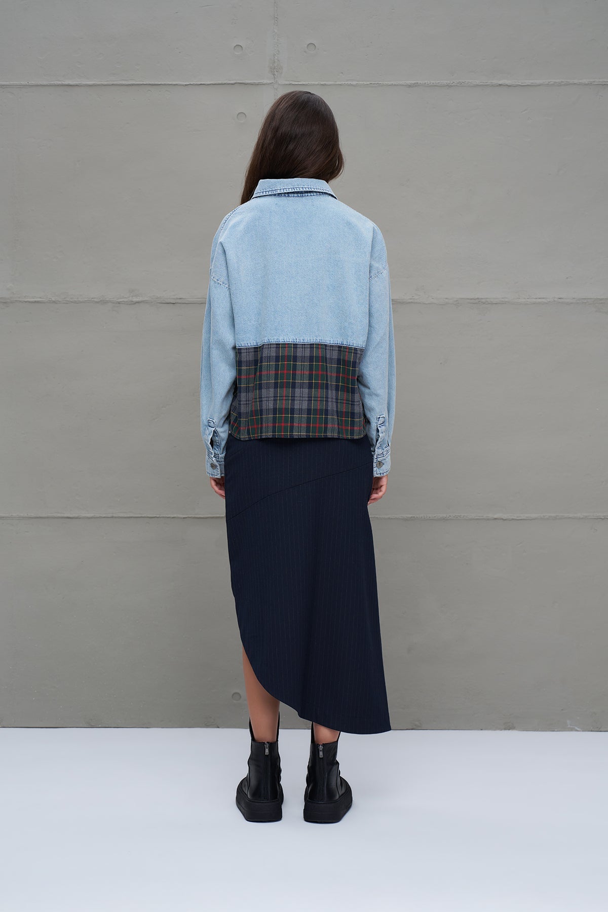 Blue Plaid Denim Oversize Shirt 18133