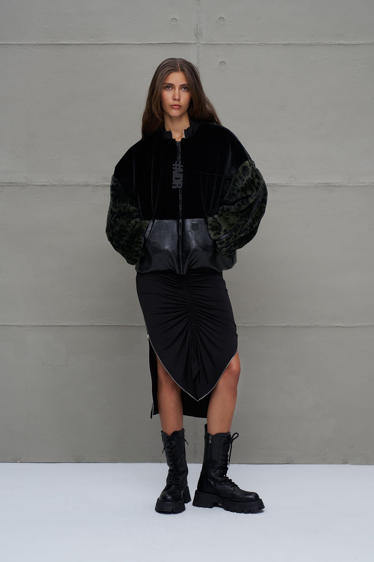 Black Green Faux Leather And Faux Fur Bomber Bomber Jacket 18143