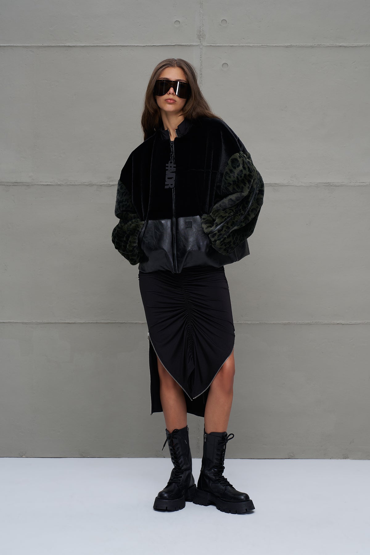 Black Green Faux Leather And Faux Fur Bomber Bomber Jacket 18143