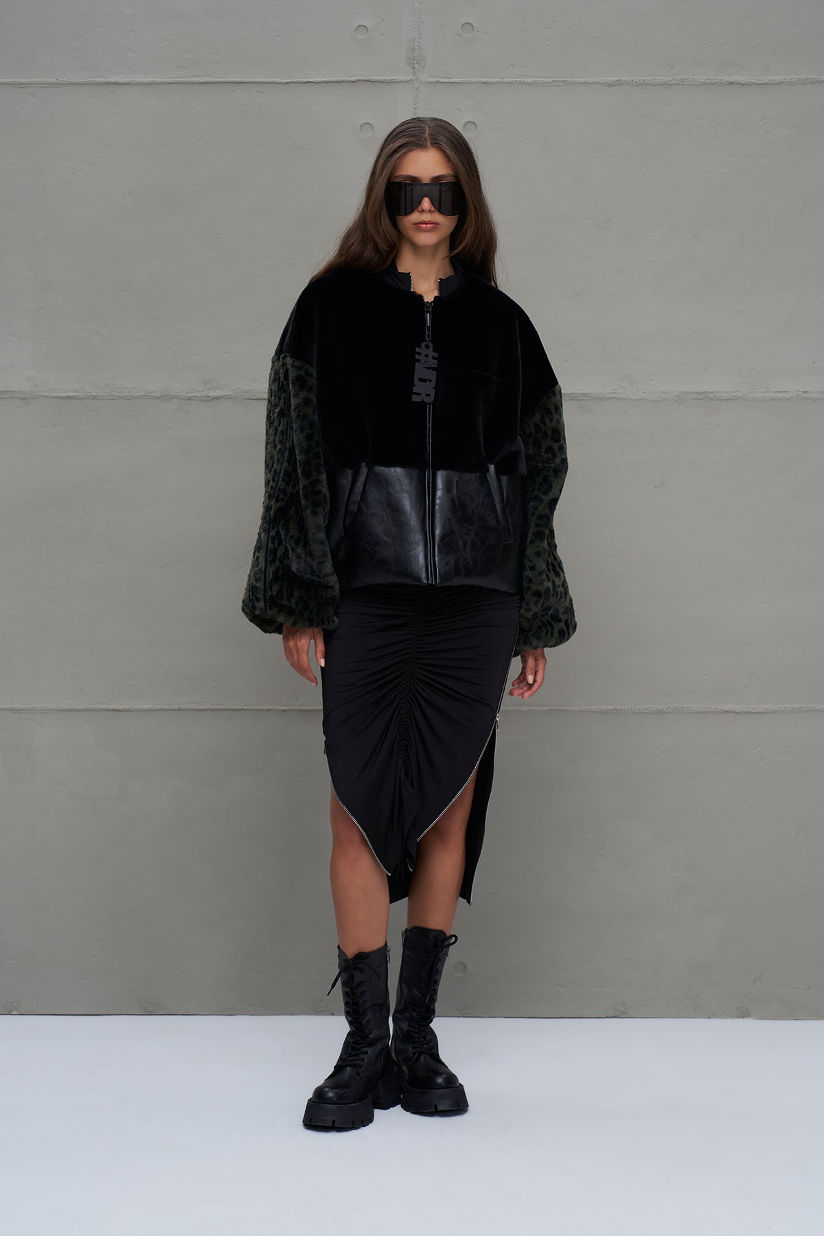 Black Green Faux Leather And Faux Fur Bomber Bomber Jacket 18143