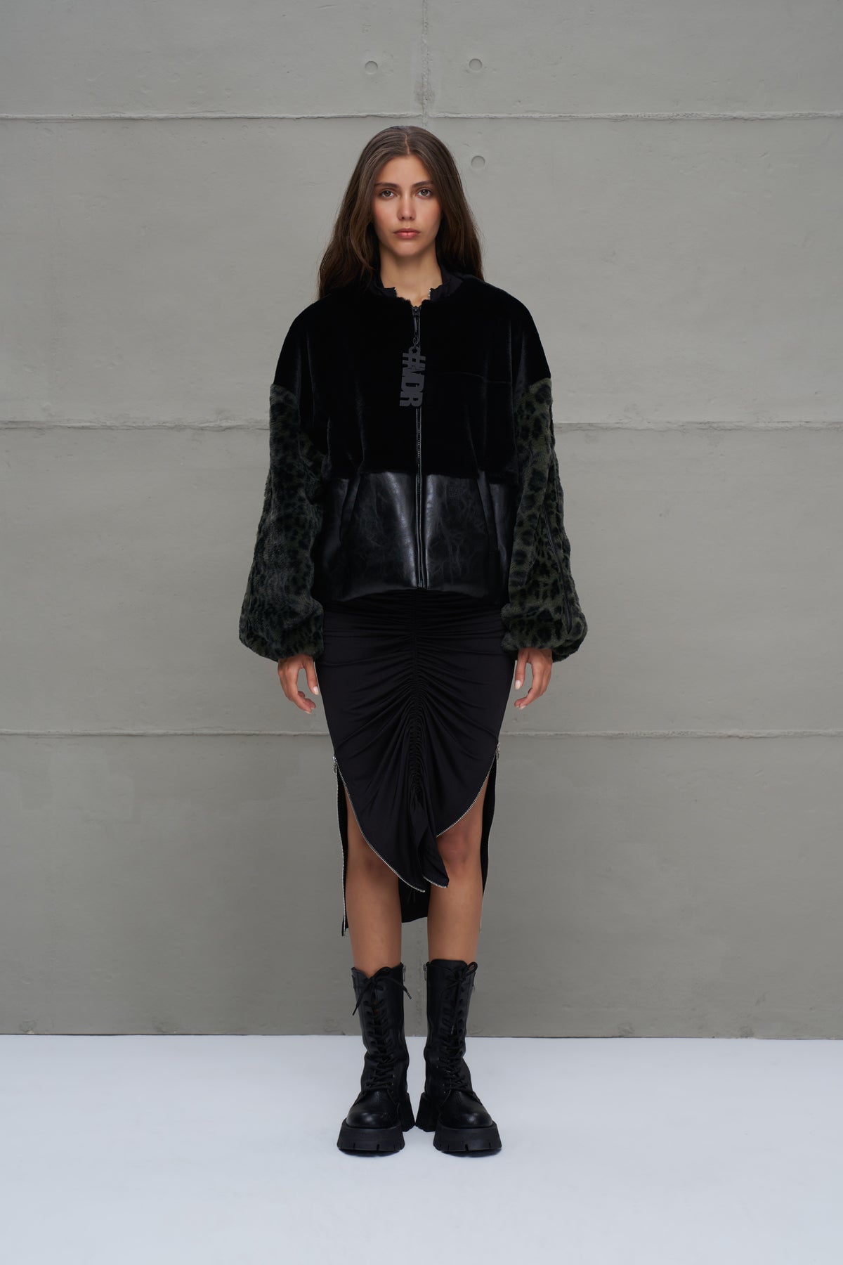 Black Green Faux Leather And Faux Fur Bomber Bomber Jacket 18143