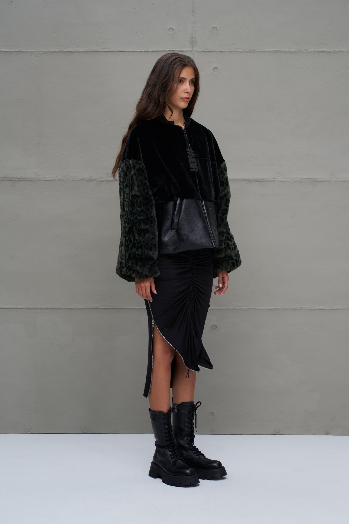 Black Green Faux Leather And Faux Fur Bomber Bomber Jacket 18143