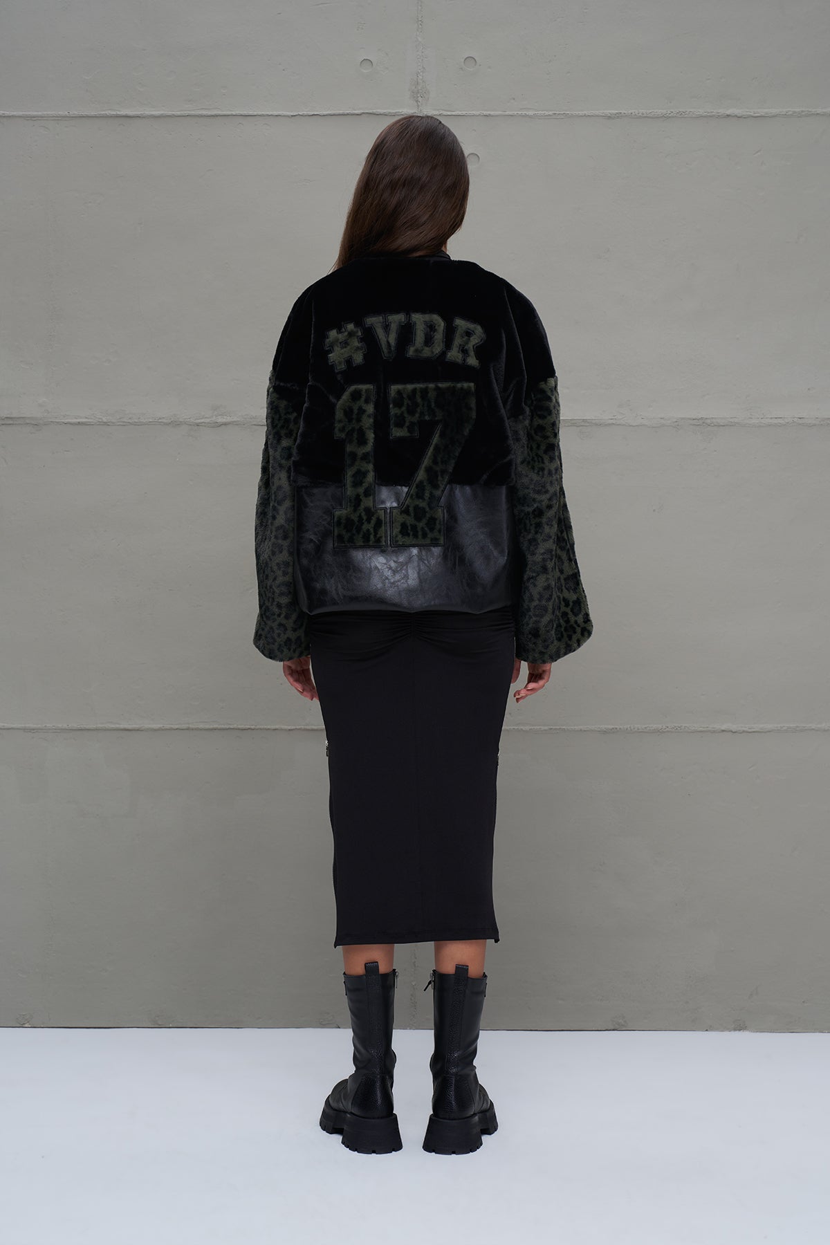 Black Green Faux Leather And Faux Fur Bomber Bomber Jacket 18143