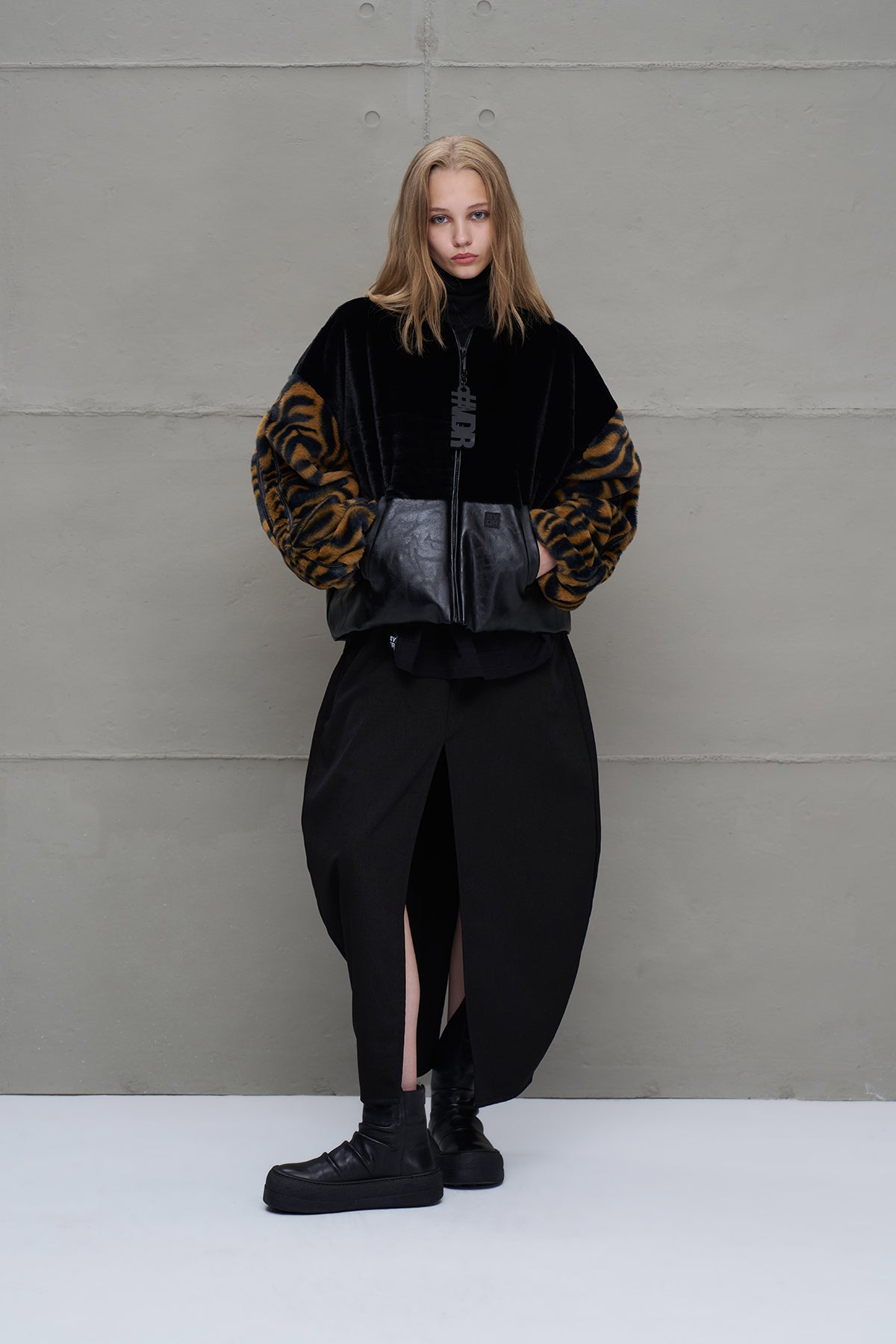 Black Camel Faux Leather And Faux Fur Bomber Bomber Jacket 18143