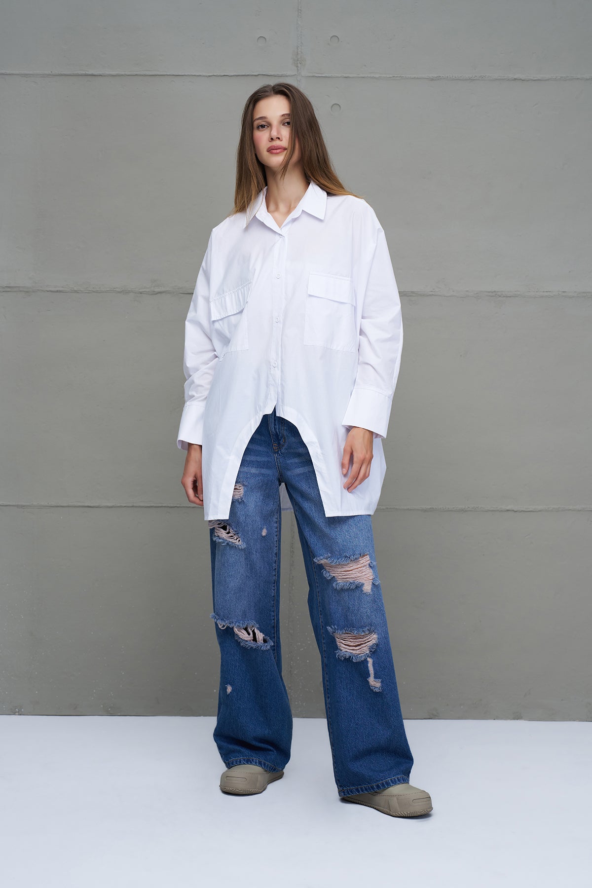 White Oversized Poplin Shirt 18179