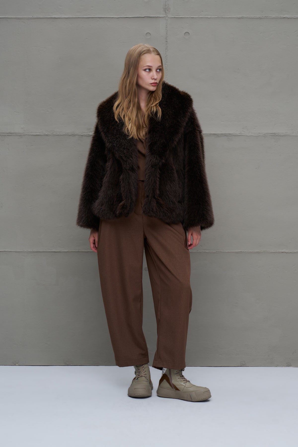 Brown Faux Fur Oversize Coat 18188