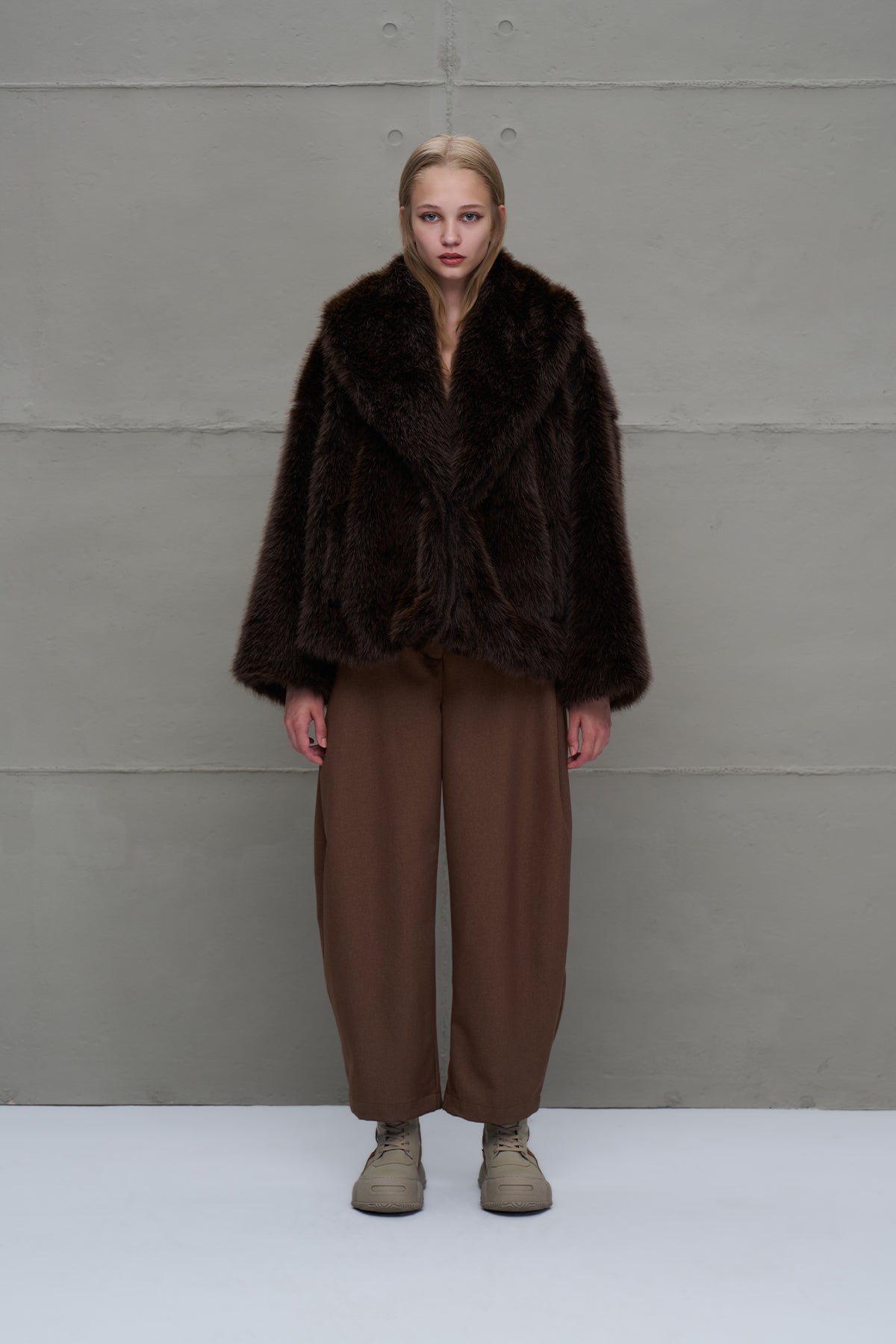 Brown Faux Fur Oversized Coat 18188