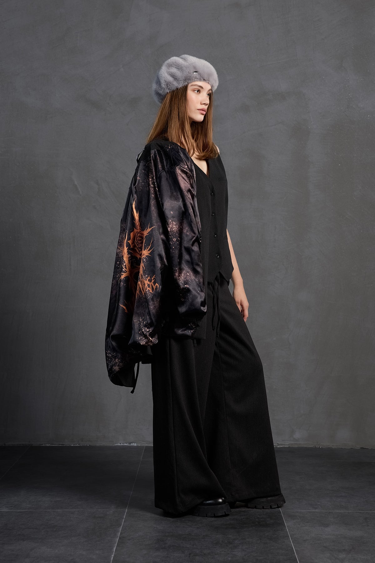 Black Printed Jacket 18211