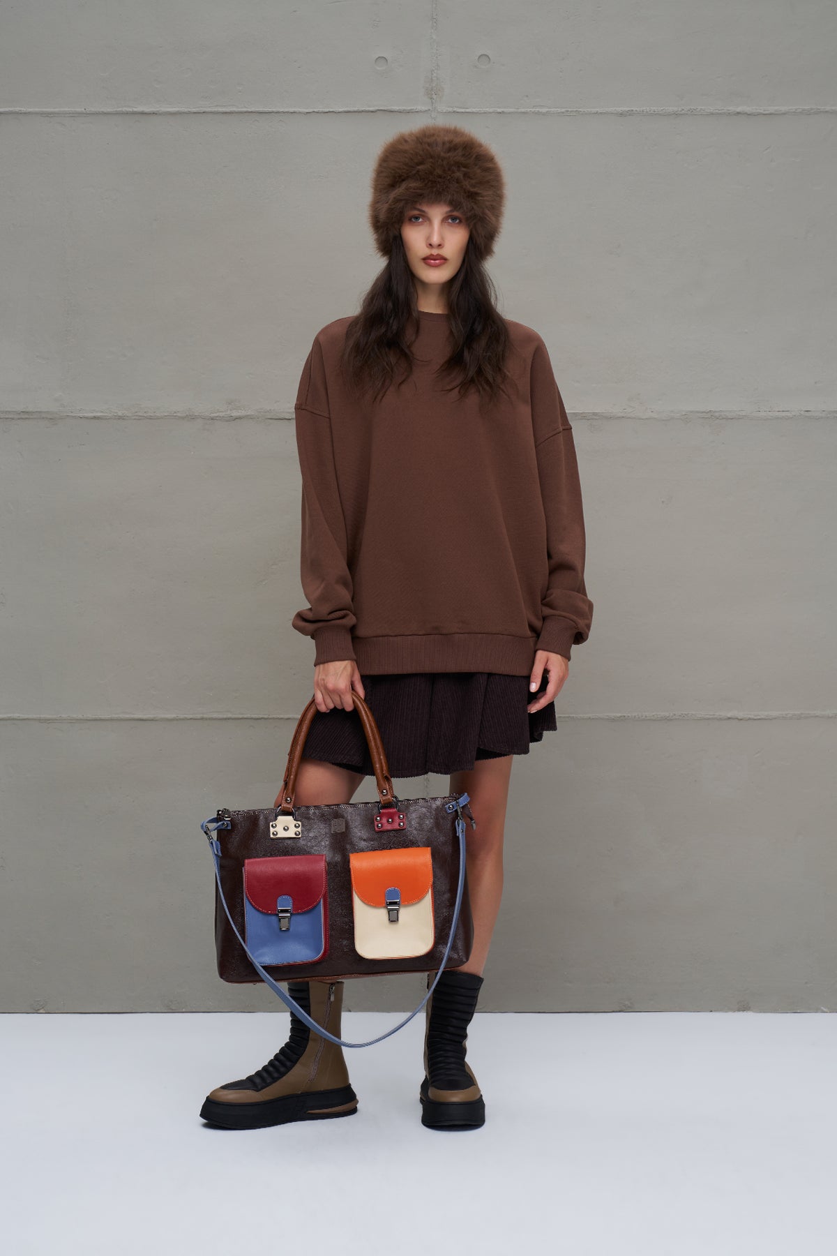 Brown Slogan Printed Oversized Sweatshirt 18217