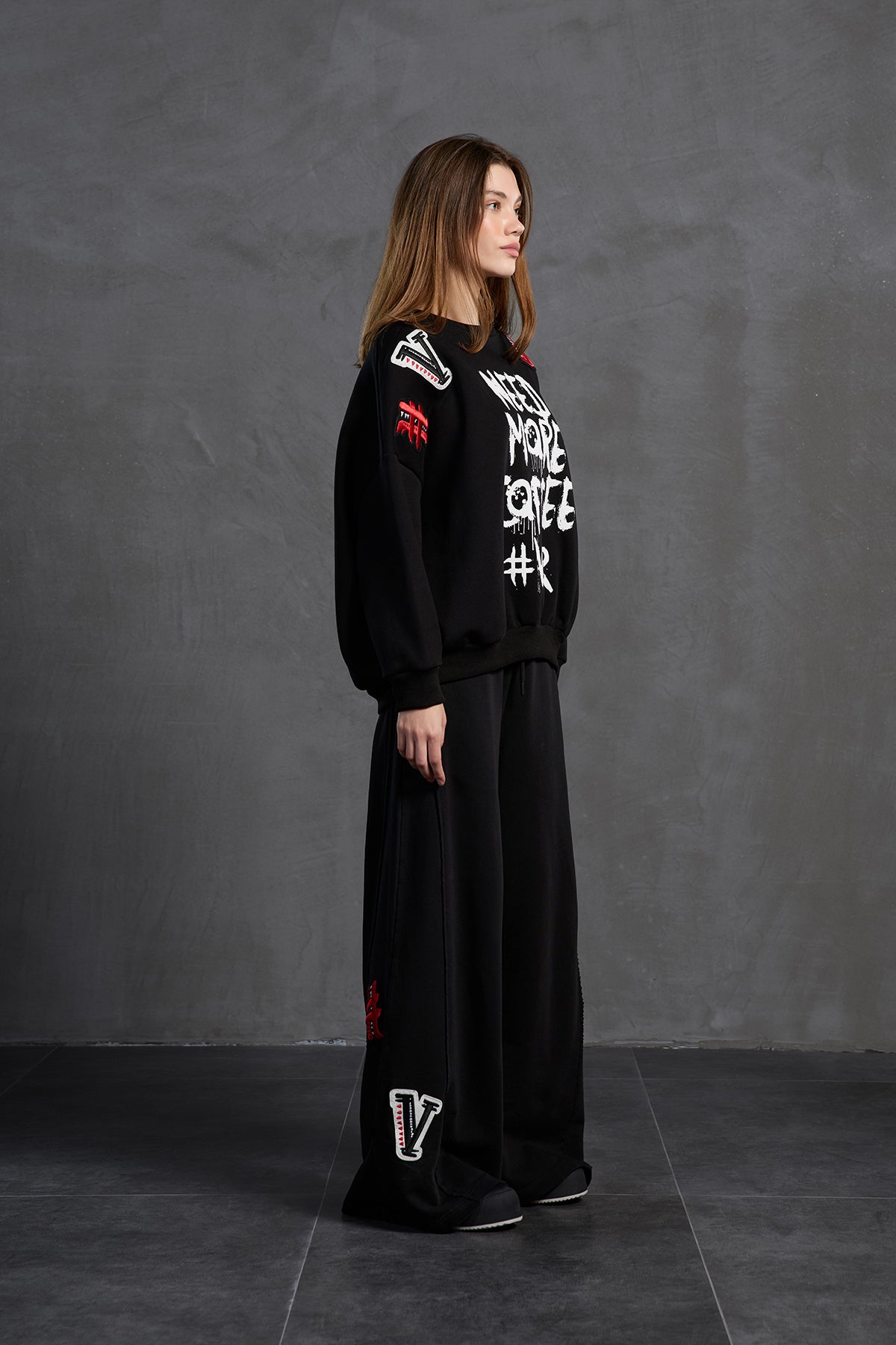 Black Slogan Oversize Sweatshirt 18262