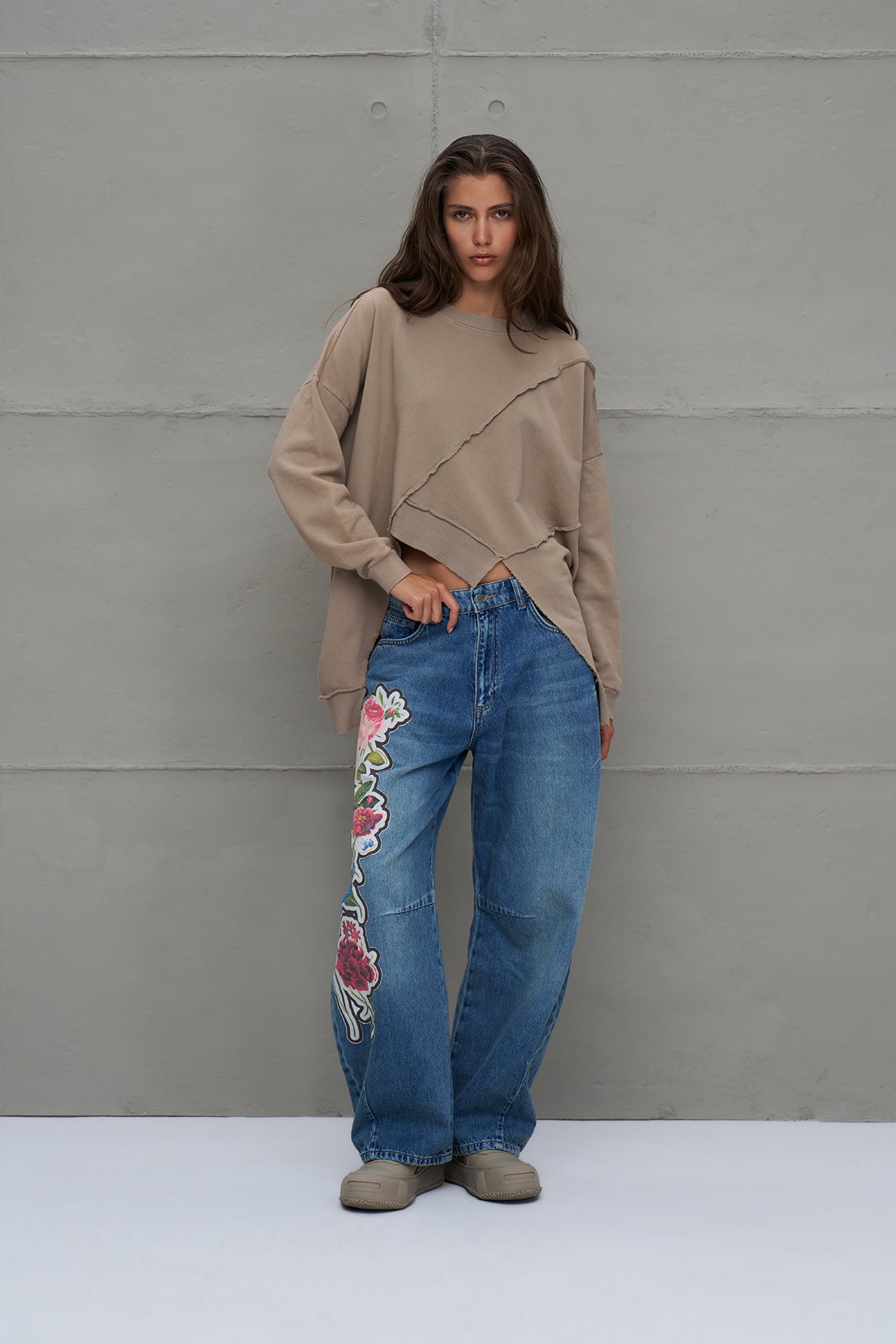 Blue Printed Oversize Denim Trousers 18284