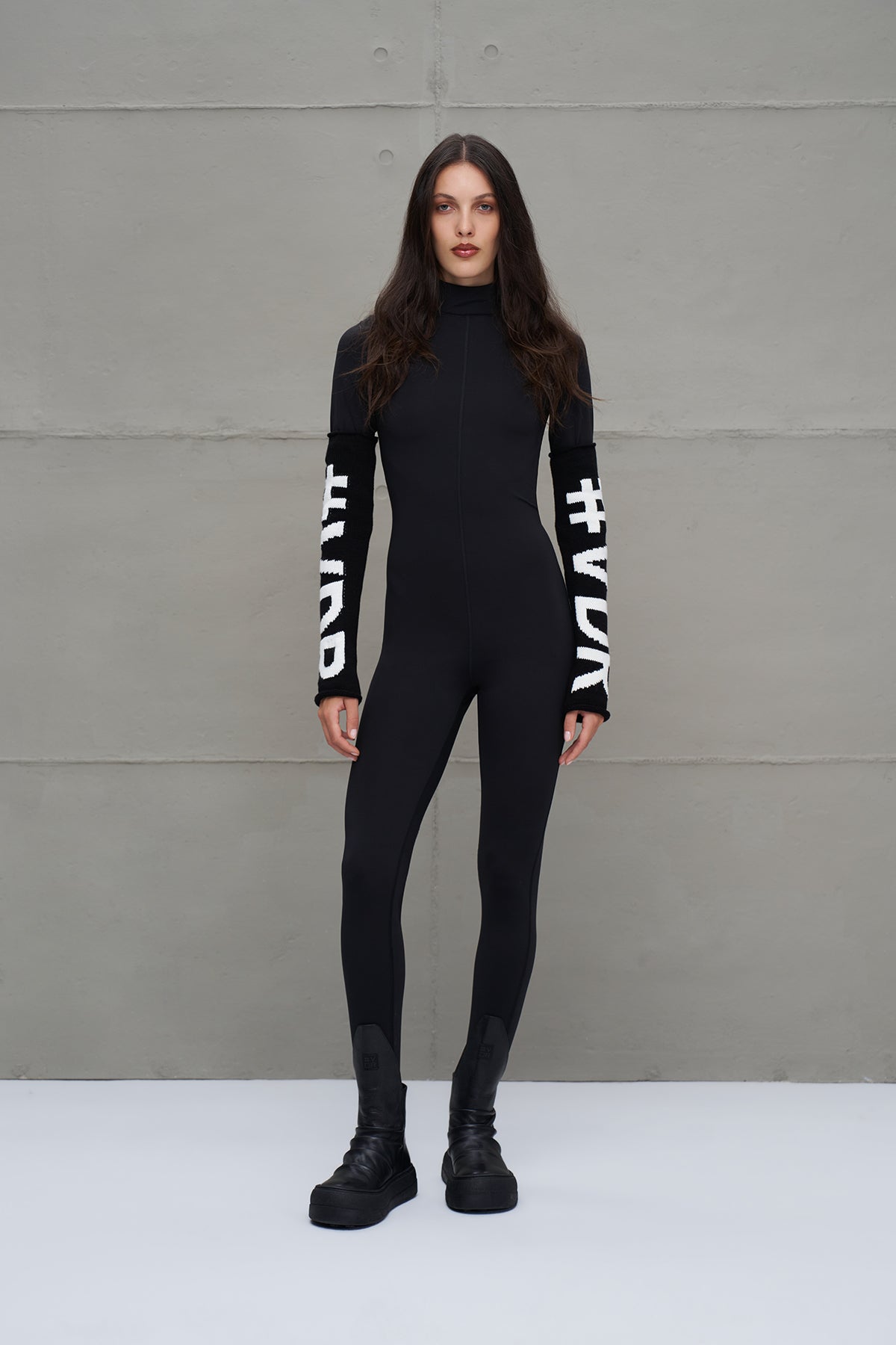 Black White Logo Detailed Knit Leggings Leg Warmers 18287