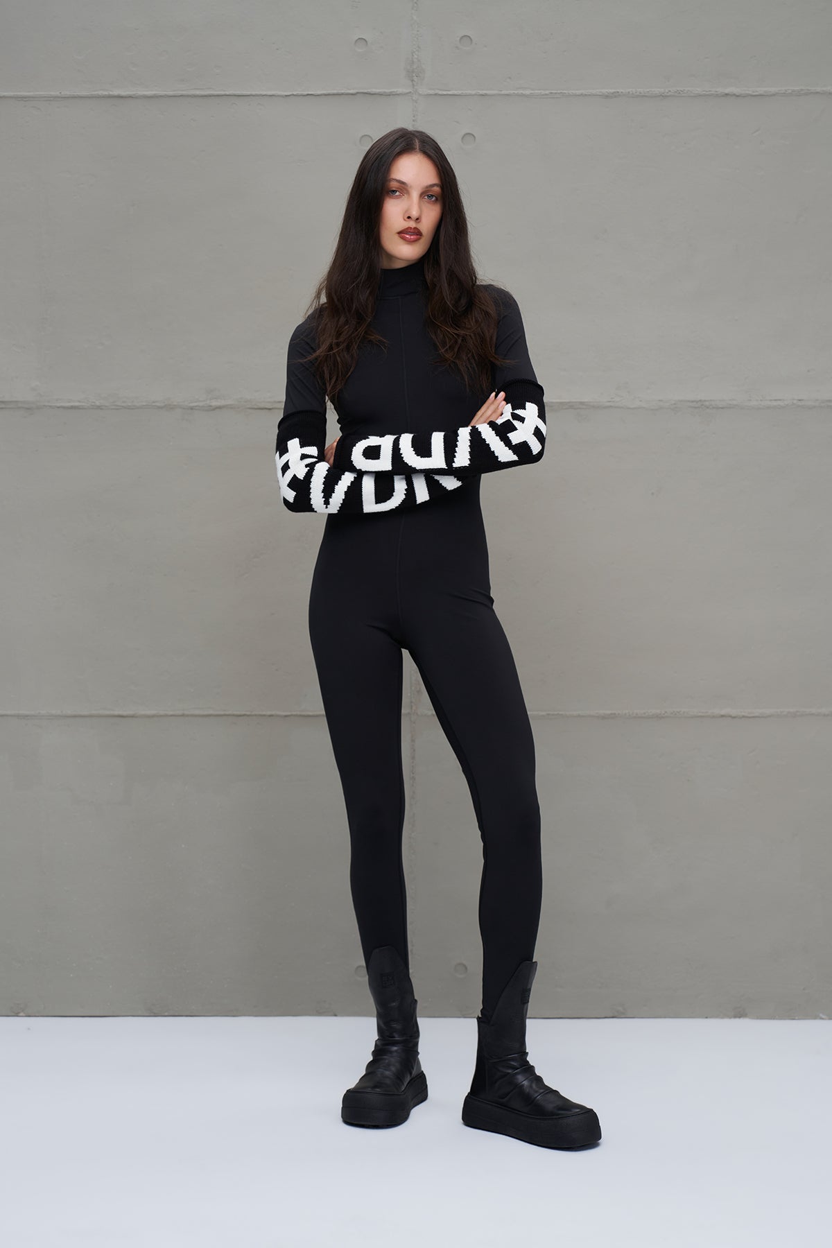 Black White Logo Detailed Knit Leggings Leg Warmers 18287