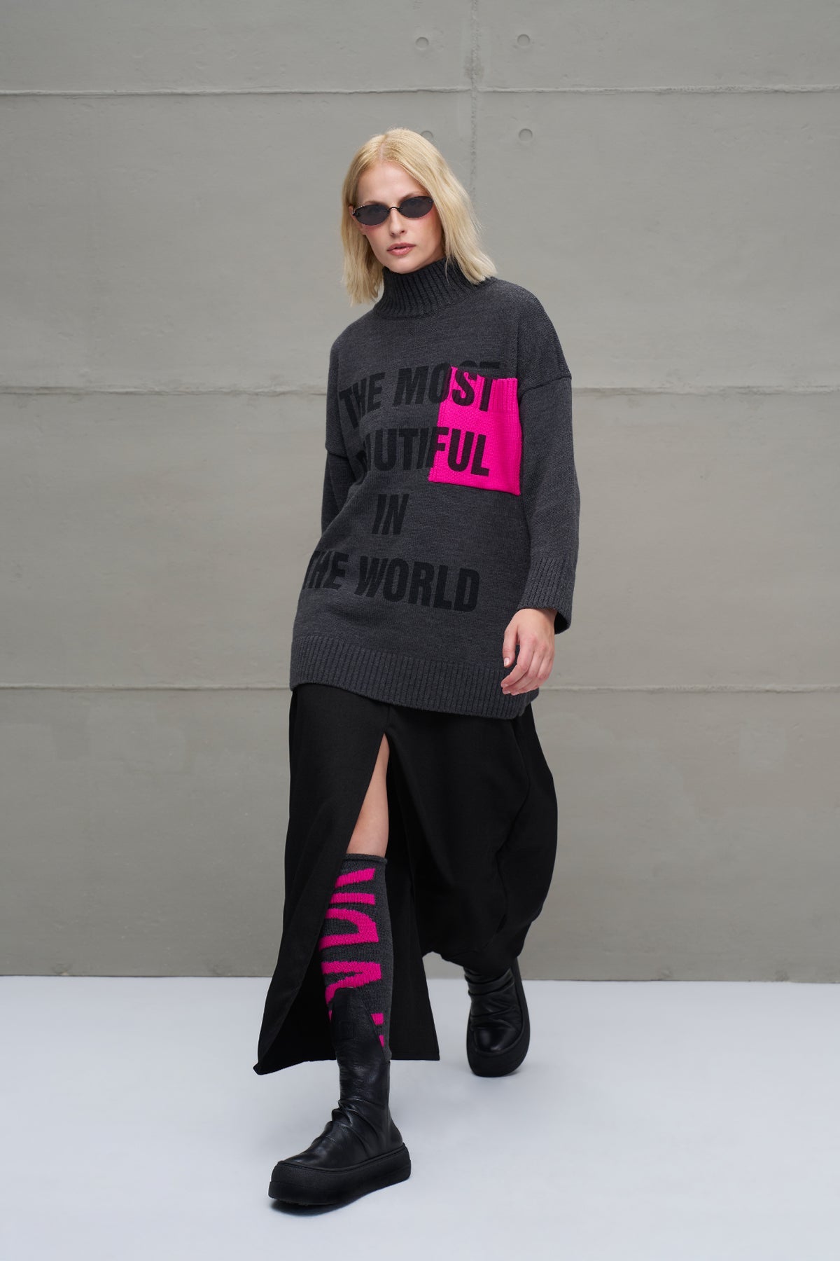 Anthracite Pink Logo Detailed Knit Leggings Leg Warmers 18287
