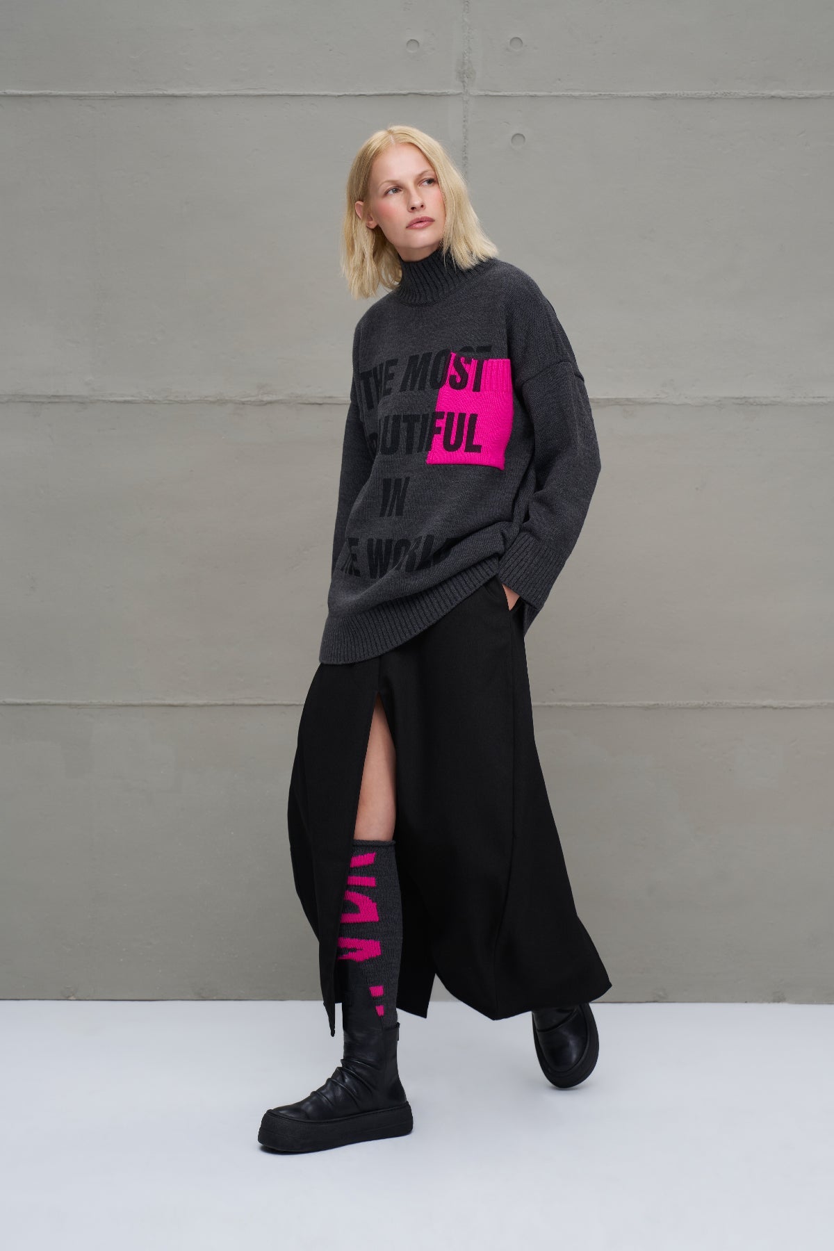 Anthracite Pink Logo Detailed Knit Leggings Leg Warmers 18287