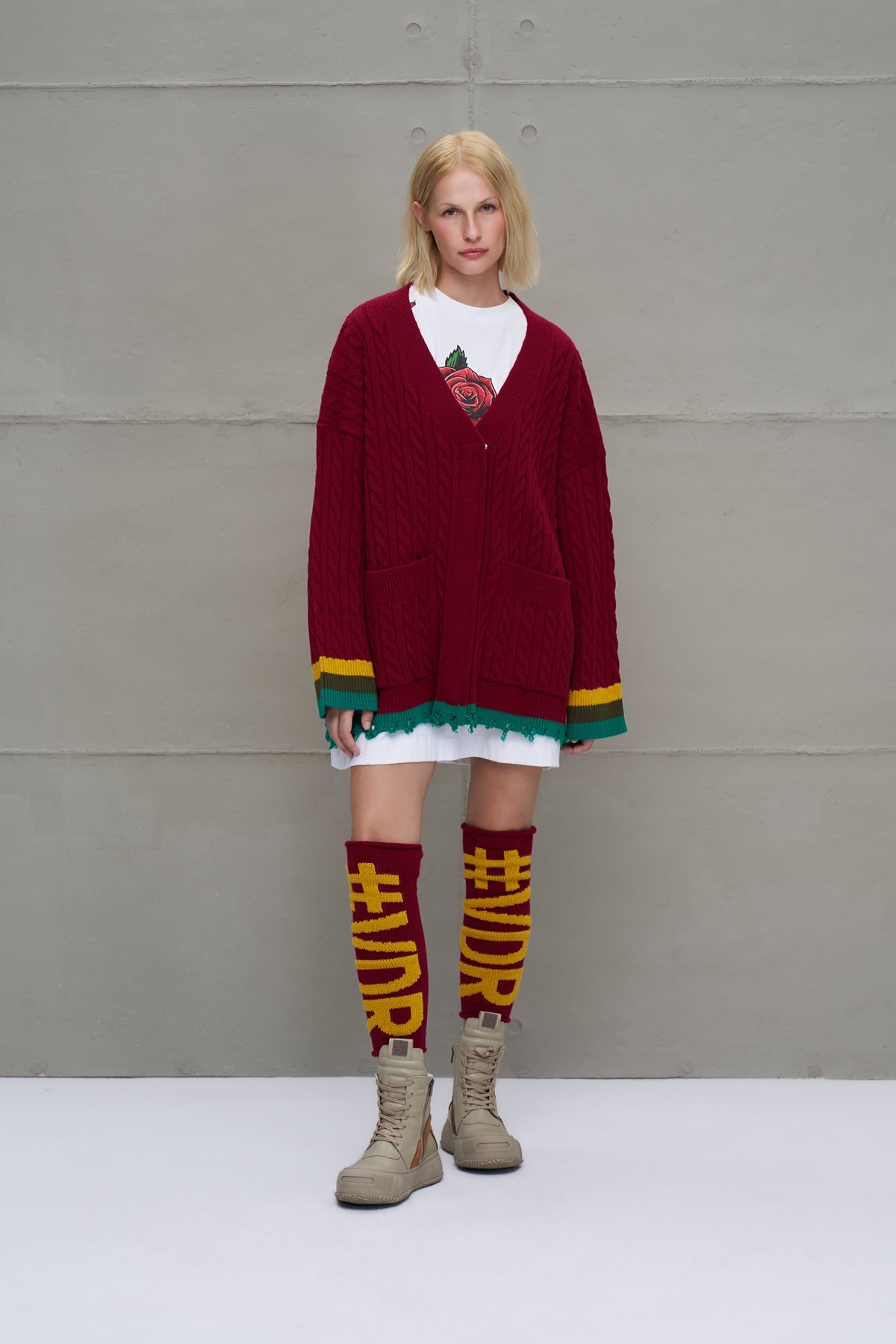 Burgundy Mustard Logo Detailed Knit Leggings Leg Warmers 18287