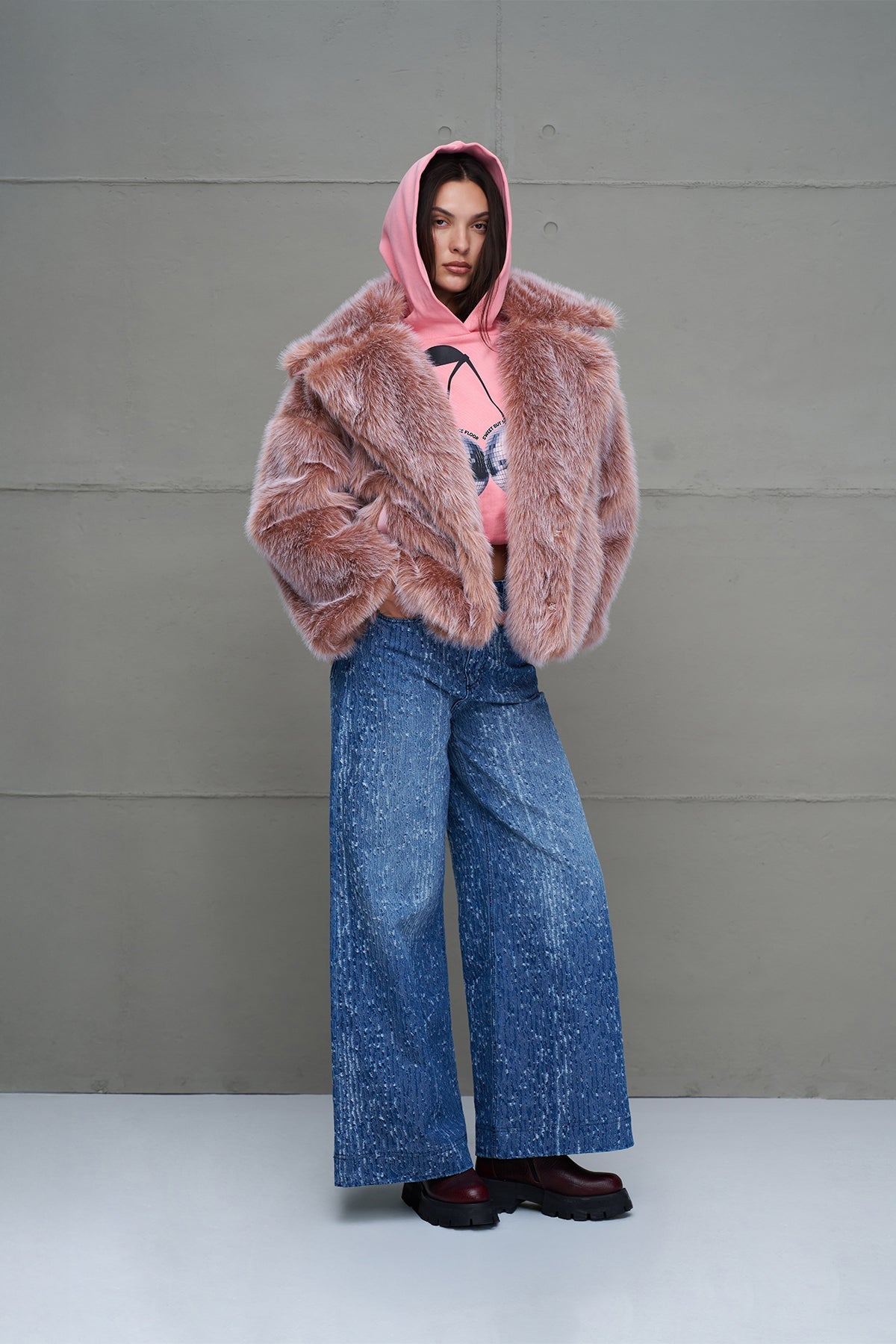 Pink Faux Fur Oversize Short Coat 18290