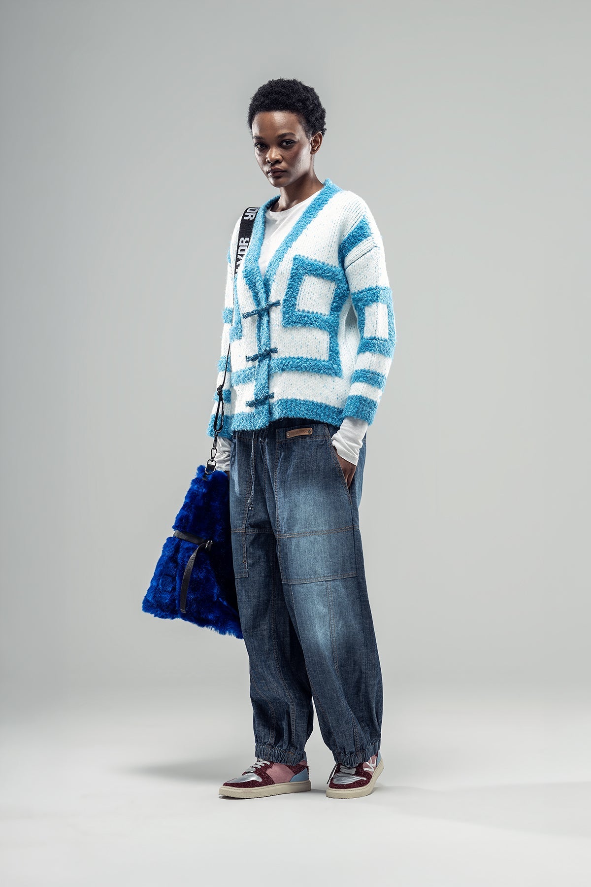 Blue White Knit Cardigan 20017