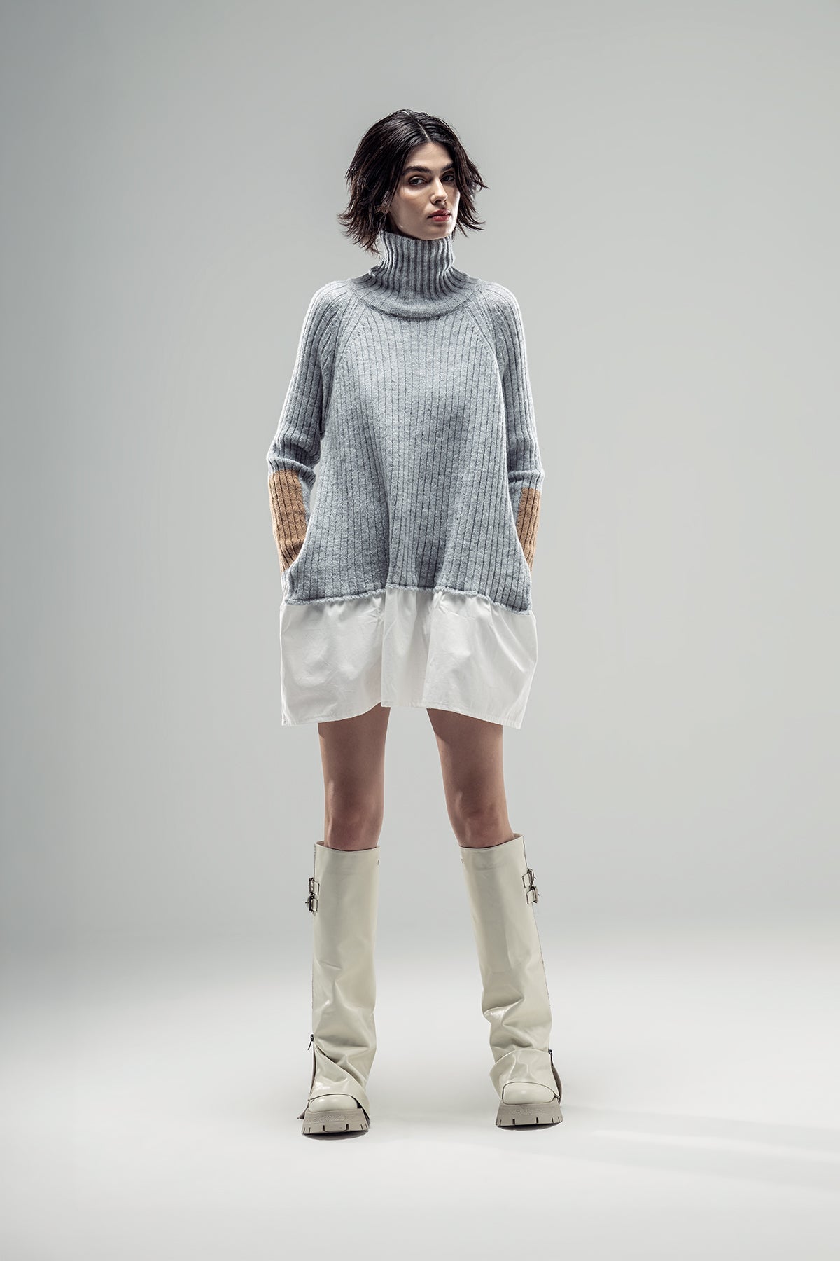 Grey Melange White Knit Sweater 20322
