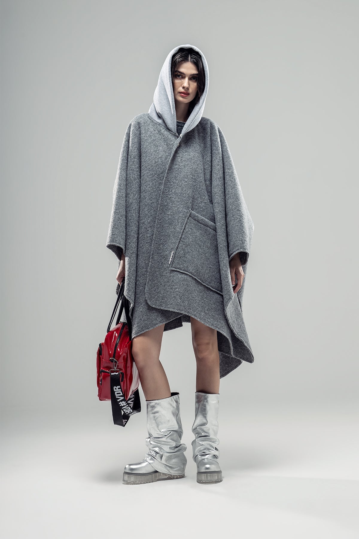 Grey Melange Poncho 20327